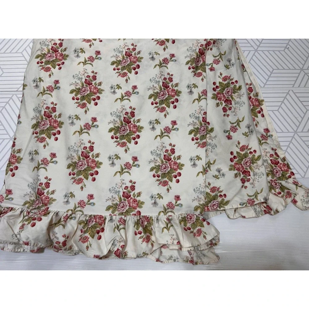 Vintage Ralph Lauren Italy Emily Anne Flat QUEEN Bed Sheet Floral Roses Ruffle